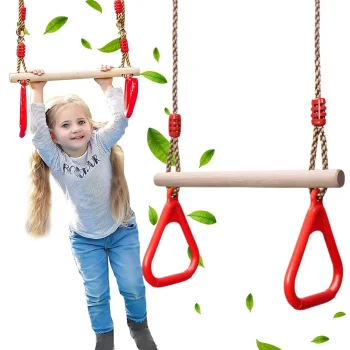 Wooden Gymnastic Trapeze Swing for Kids with Handles Red