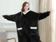 Warm Oversized Hoodie Blanket with Hood and Pockets, Black