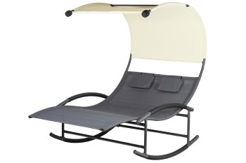 MultiGarden 2 Person Outdoor Rocking Chaise Lounge with Canopy PL301, Gray