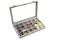 Velvet Jewelry Box with Glass Lid, 24 Compartments, Grey