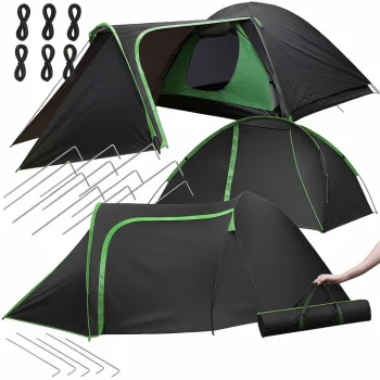 Waterproof 3-Person Camping Tent with Vestibule 14517, Black-Green
