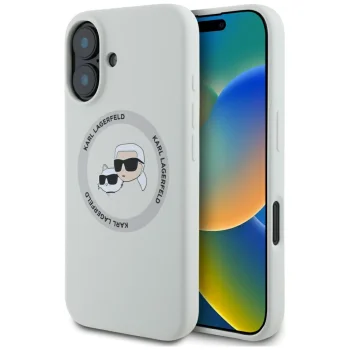 Karl Lagerfeld Silicone Double Heads And Circle MagSafe dėklas iPhone 16, smėlio spalvos