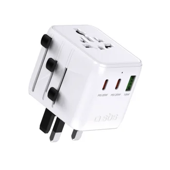 SBS Universal Travel Adapter 2xUSB-C / 1xUSB-A, White
