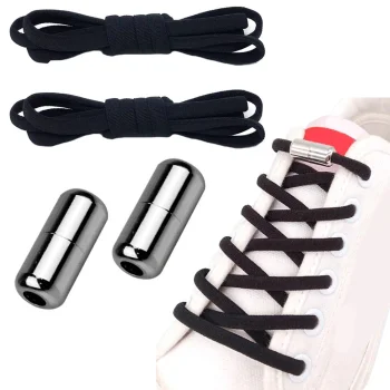 No-Tie Elastic Shoelaces for Shoes 100cm, Black, 2 Pcs