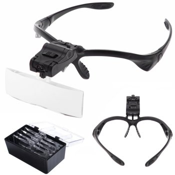Headband Magnifier Glasses with 2 LED Lights & 5 Lenses