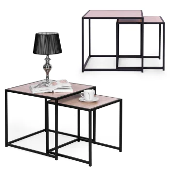 Industrial Coffee Table Set of 2 for Living Room ModernHome, Loft Style End Tables