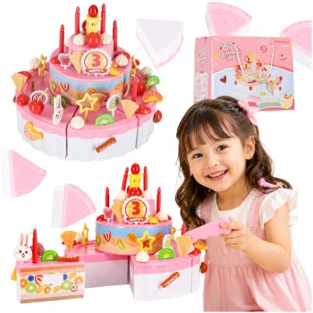3-Tier Birthday Cake Toy Set with Lights & Music 75 pcs Pink