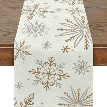 Christmas Table Runner with Snowflakes 33x183 cm, White and Gold
