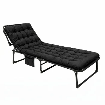 Folding Camping Bed with Cushion, Black