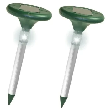 Solar Mole Repeller with LED Light, Ultrasonic Pest Repellent Stakes 2 Pack