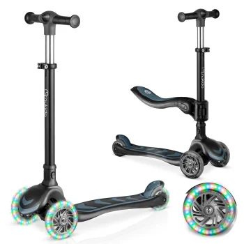Nukido Flippo Kids 3-Wheel Scooter with Seat, Black