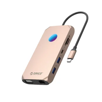 Orico XCR 12-in-1 USB-C Docking Station, HDMI, VGA, PD 100W, Rose Gold