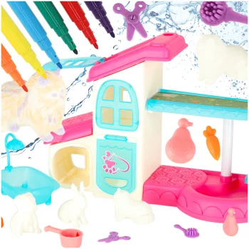 Pet SPA and Beauty Salon Playset with Washable Markers, 26 Pieces