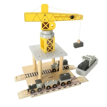 Wooden Seaport Toy Set with Crane and Ship KX3774
