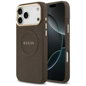 Guess Peony Hot Stamp MagSafe Case for iPhone 17 Pro Max Brown