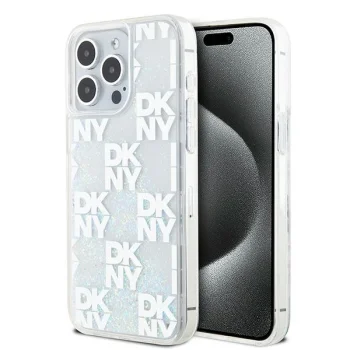 DKNY iPhone 15 Pro Max Case Liquid Glitter Multilogo, White