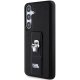 Samsung Galaxy S24 (SM-S921) Karl Lagerfeld Gripstand Saffiano Karl & Choupette Pins Cover Case, Black