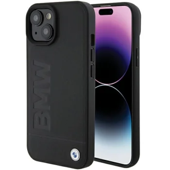 BMW iPhone 15 Case Leather Hot Stamp, Black
