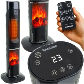 Kaminer Ignisse 2000W Electric Tower Heater with Flame Effect 26401, Black