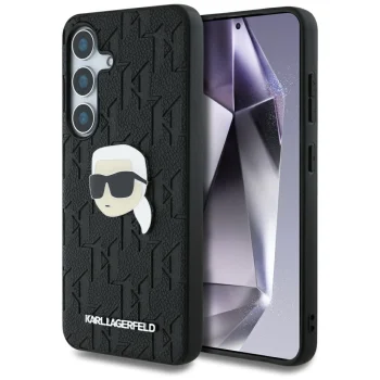 Karl Lagerfeld Leather Monogram Pin Logo Karl Head Case for Samsung Galaxy S25 Black