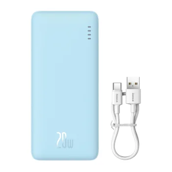 Baseus Airpow 20W 20000mAh Power Bank with White Baseus Simple Series USB-A - USB-C 50cm Cable - Blue