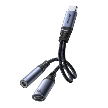 Joyroom SY-C02 2-in-1 USB-C to USB-C / 3.5mm Audio Adapter (Black)