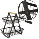 Two-Tier Fruit Basket, Metal and Wood, Black