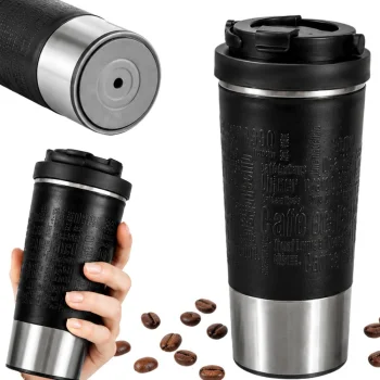Thermal Mug with Suction Cup and Handle, 500ml, Black/Silver
