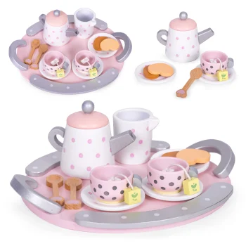 Ecotoys W10D824 Wooden Tea Set for Kids, 15 Pieces