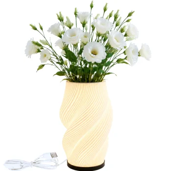 2-in-1 LED RGB Table Lamp and Vase with Remote, Ecru