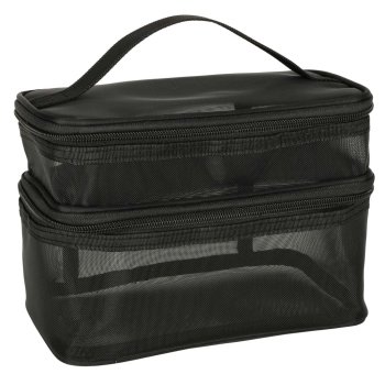 Large Two-Tier Travel Toiletry Bag Cosmetic Organizer, Black