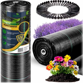 Heavy Duty Weed Barrier Fabric Plonos 1.6 x 50 m with 50 Garden Staples, black