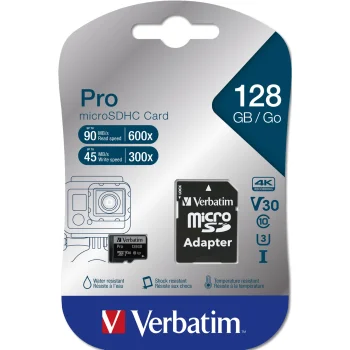 Verbatim Pro microSDXC 128GB UHS-I U3 Class 10 Memory Card with Adapter