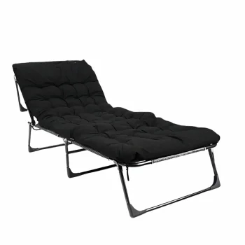 Folding Camping Cot with Pillow, Adjustable Outdoor Chaise Lounge, Black