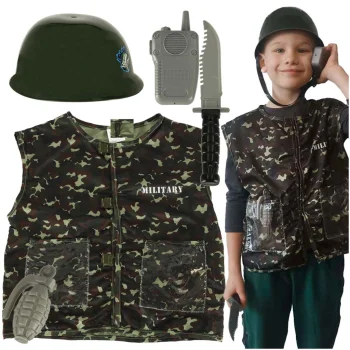 Kids Carnival Costume - Soldier with Helmet and Accessories, 3-8 Years
