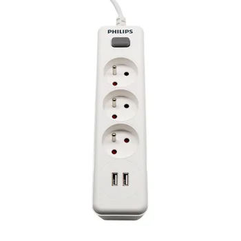 Philips SPN3032WA/60 Power Strip, 3 Outlets + 2 USB, 2m, White