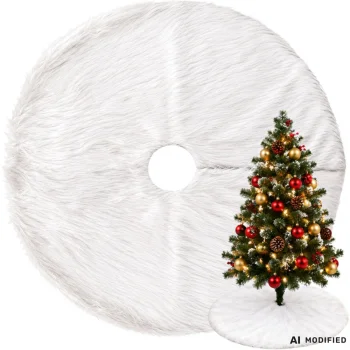 Kalėdų eglutės kilimėlis, apvalus, dirbtinis kailis, 90 cm, baltas
