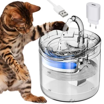 Automatic Pet Water Fountain for Cats and Dogs, 1.8L, Transparent