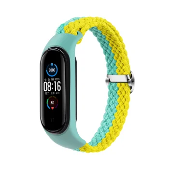 Telcon Braided Nylon Strap for Mi Band 3 / 4 / 5 / 6, Mint-Yellow