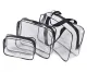 Set of Transparent Cosmetic Bags, 3 pcs, black