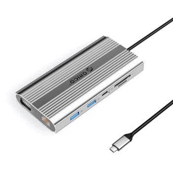 Orico XDR 12-in-1 USB-C Docking Station HDMI 4K VGA RJ45 Gigabit PD 100W, Silver
