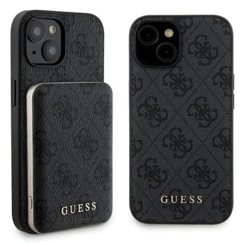 Apple iPhone 15 6.1'' Guess 4G Metal Logo + 5000mAh MagSafe Power Bank Case Cover, Black
