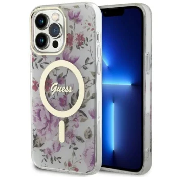 Guess iPhone 14 Pro Case Flower MagSafe, Transparent