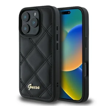 Guess Quilted Metal Logo Case for iPhone 16 Pro Max, Black