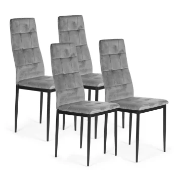 Set of 4 Velvet Dining Chairs ModernHome Tufted Backrest, grey
