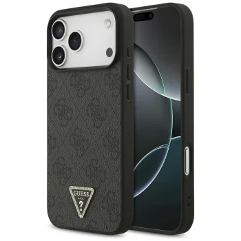 Guess Leather 4G Triangle Strass MagSafe Case for iPhone 17/18 Pro Max - Black