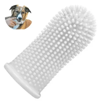 Silicone toothbrush for brushing the teeth of a dog cat transparent