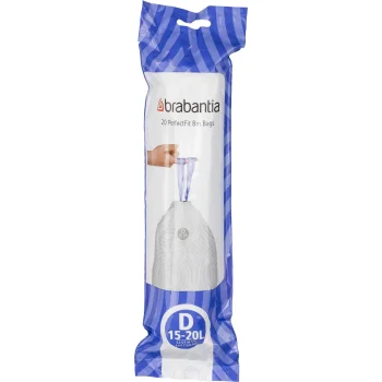 Brabantia PerfectFit Bin Liners Type D, 15-20 L, 20 Bags, White