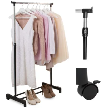 Rolling Clothes Rack, Adjustable Height, Black
