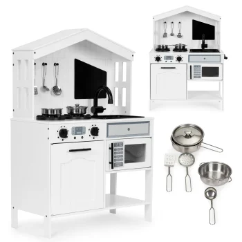 Ecotoys Wooden Play Kitchen with Accessories, Oven and Microwave